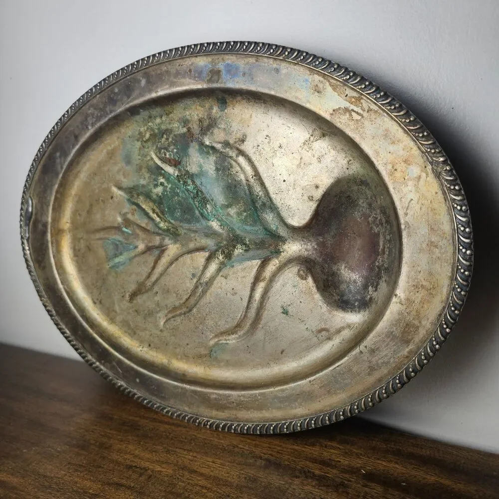 Vintage Wm. Rogers & Son Heavy Patina Silver-Plated Serving Platter Tree of Life